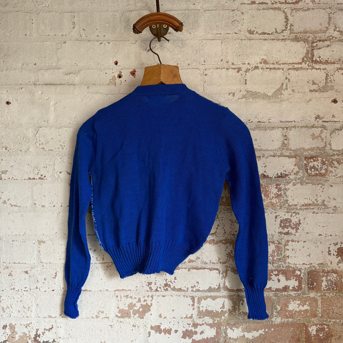 1960s Blue Checkered Wool Knitted Cardigan Jumper