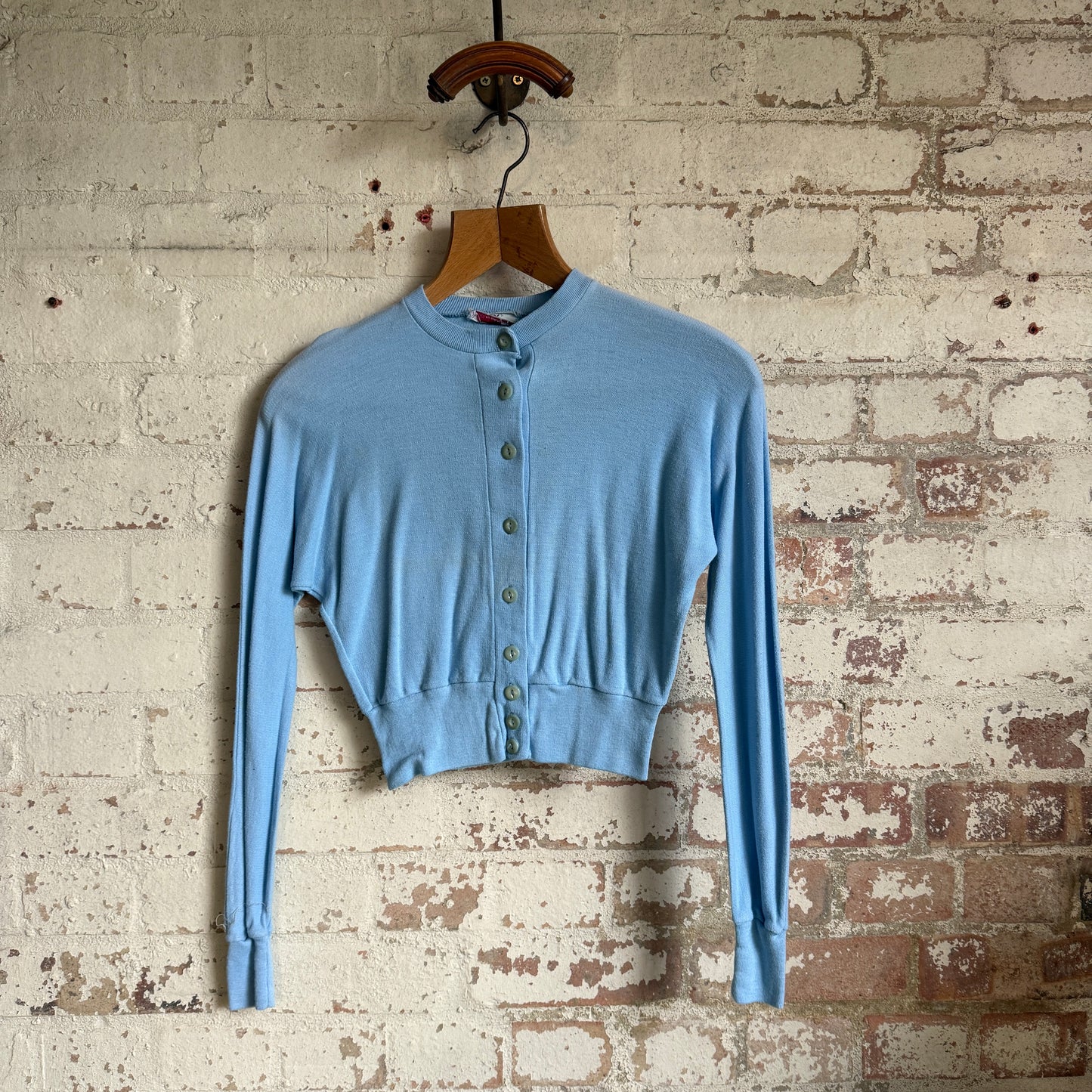 1960s Baby Blue Cotton Cardigan Sweatshirt Top