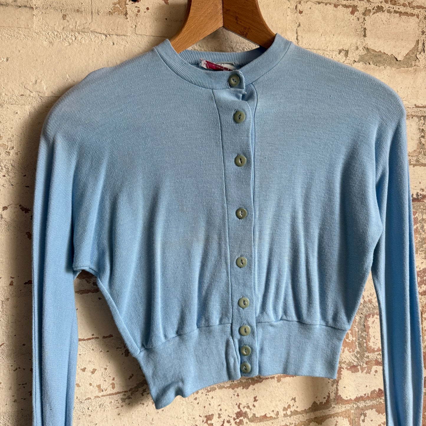 1960s Baby Blue Cotton Cardigan Sweatshirt Top