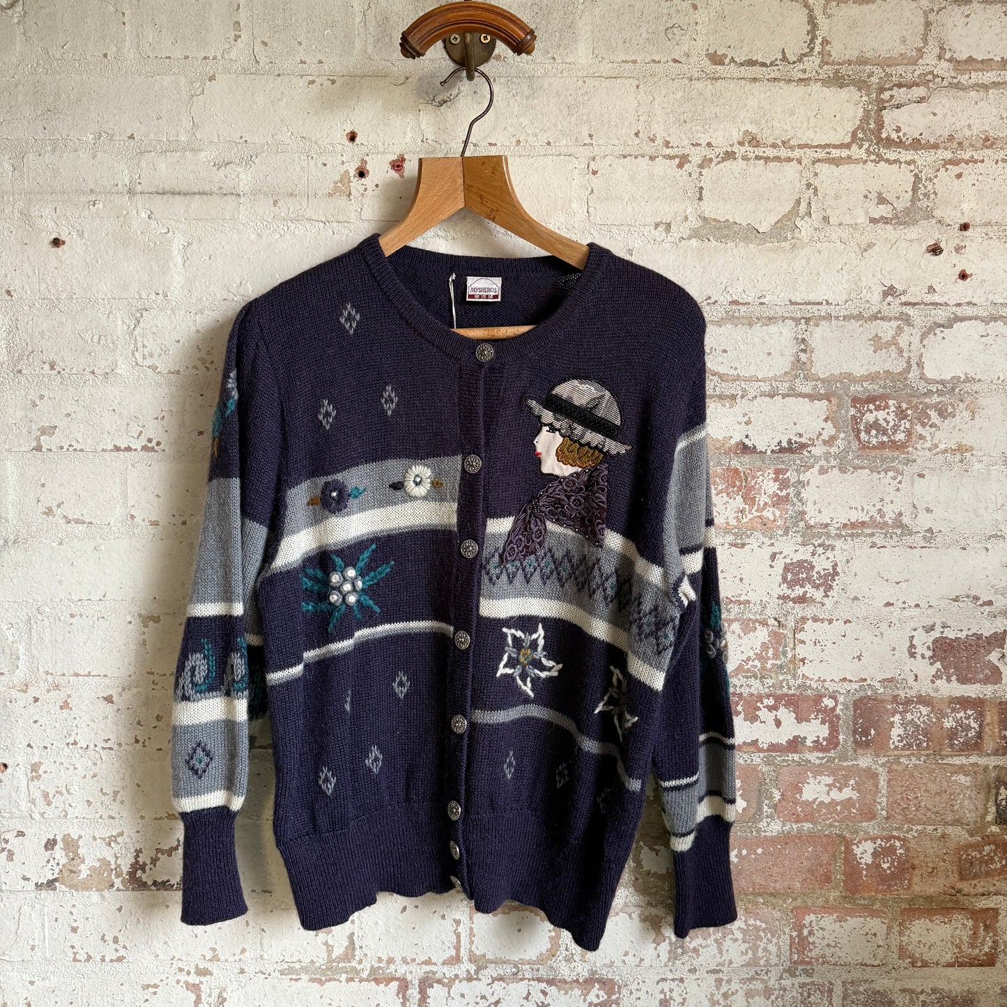 1980s Purple Knitted Patterned Cardigan Jumper