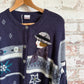 1980s Purple Knitted Patterned Cardigan Jumper