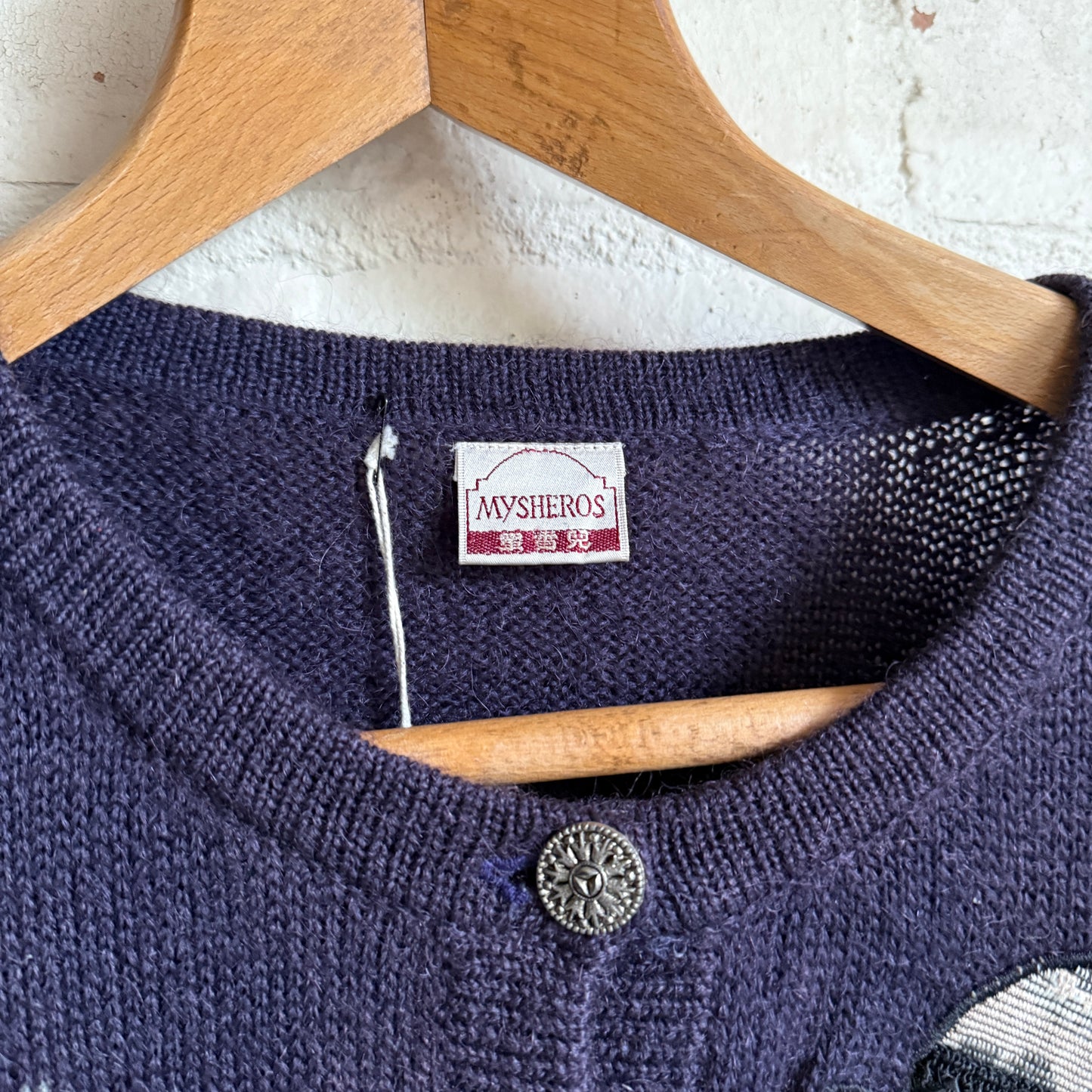 1980s Purple Knitted Patterned Cardigan Jumper