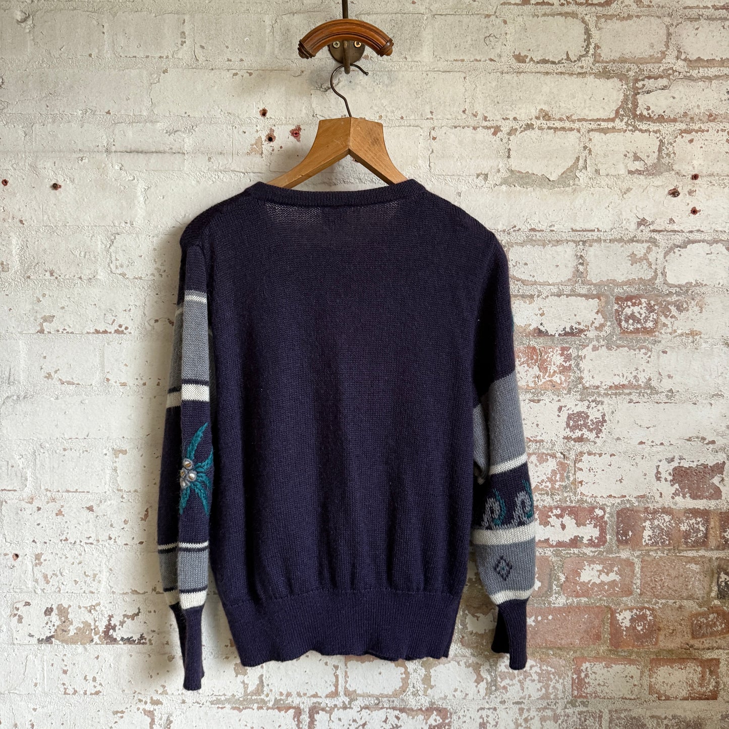 1980s Purple Knitted Patterned Cardigan Jumper