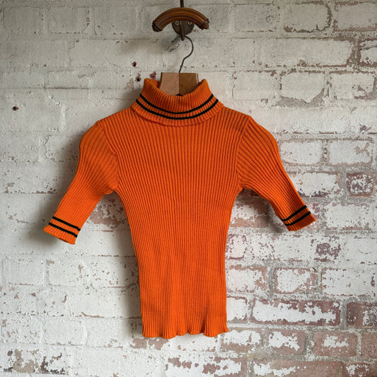 1970s Orange Knitted Roll Neck Jumper Top