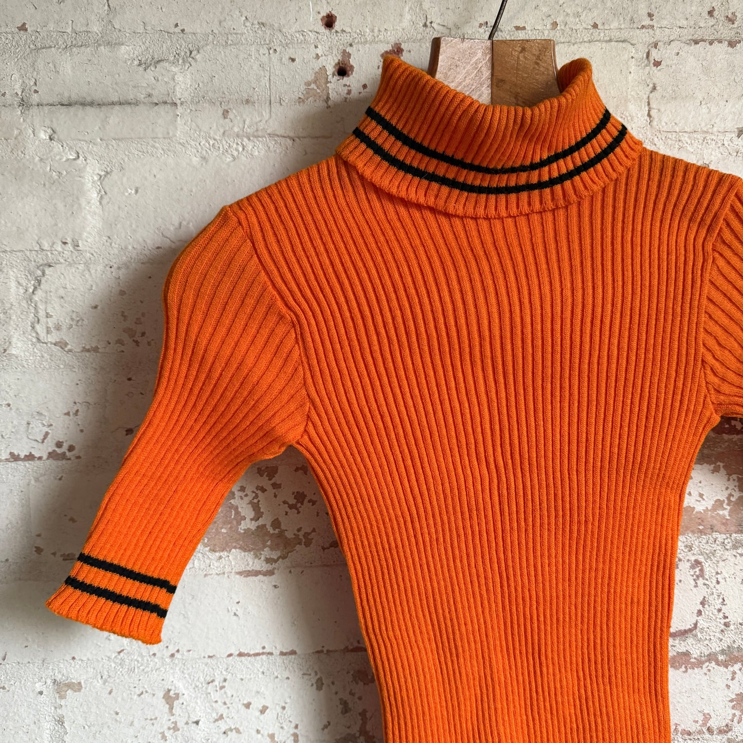 1970s Orange Knitted Roll Neck Jumper Top