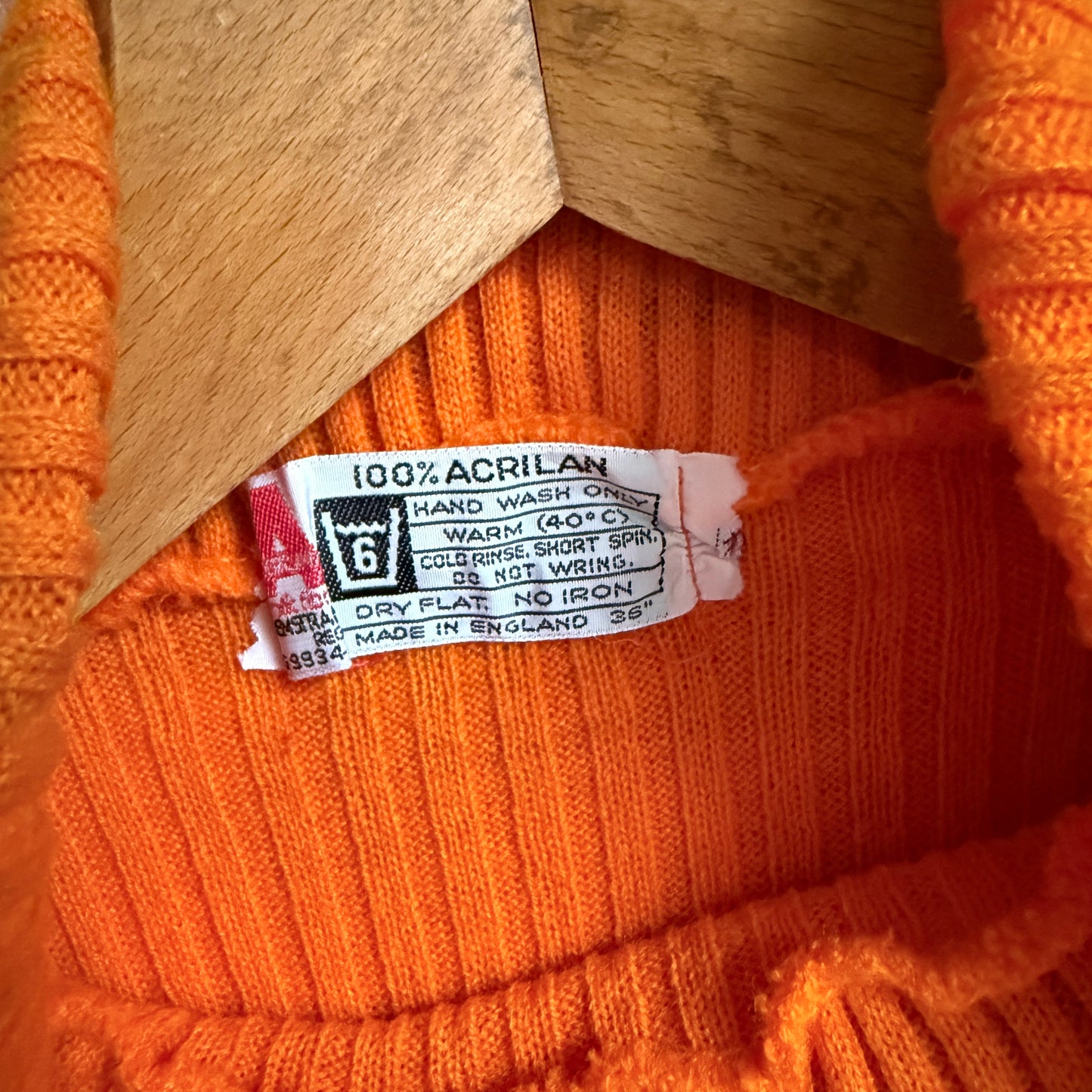 1970s Orange Knitted Roll Neck Jumper Top
