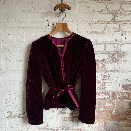 1990s Burgundy Red Laura Ashley Velvet Jacket Coat