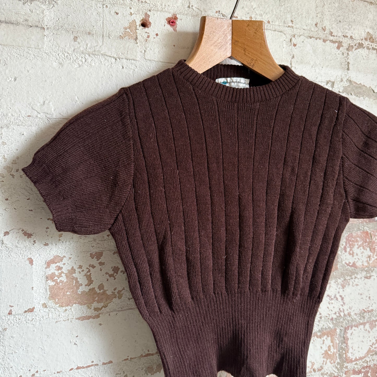 1970s Brown Knitted Short Sleeved Jumper