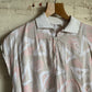 1980s Beige Zip Patterned Polo Shirt Top