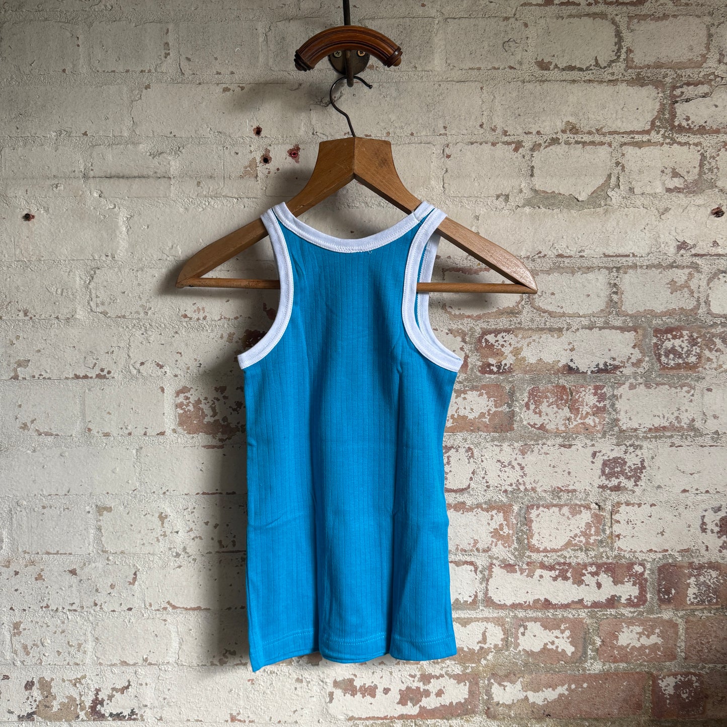 1970s Turquoise Blue Cotton Dead Stock Vest Top