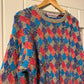 1980s Multicoloured Hand Knitted Checkered Jumper