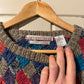 1980s Multicoloured Hand Knitted Checkered Jumper