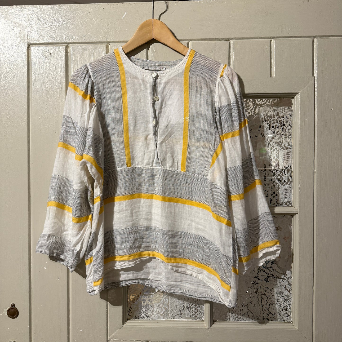 1970s Grey Linen Button Blouse Top