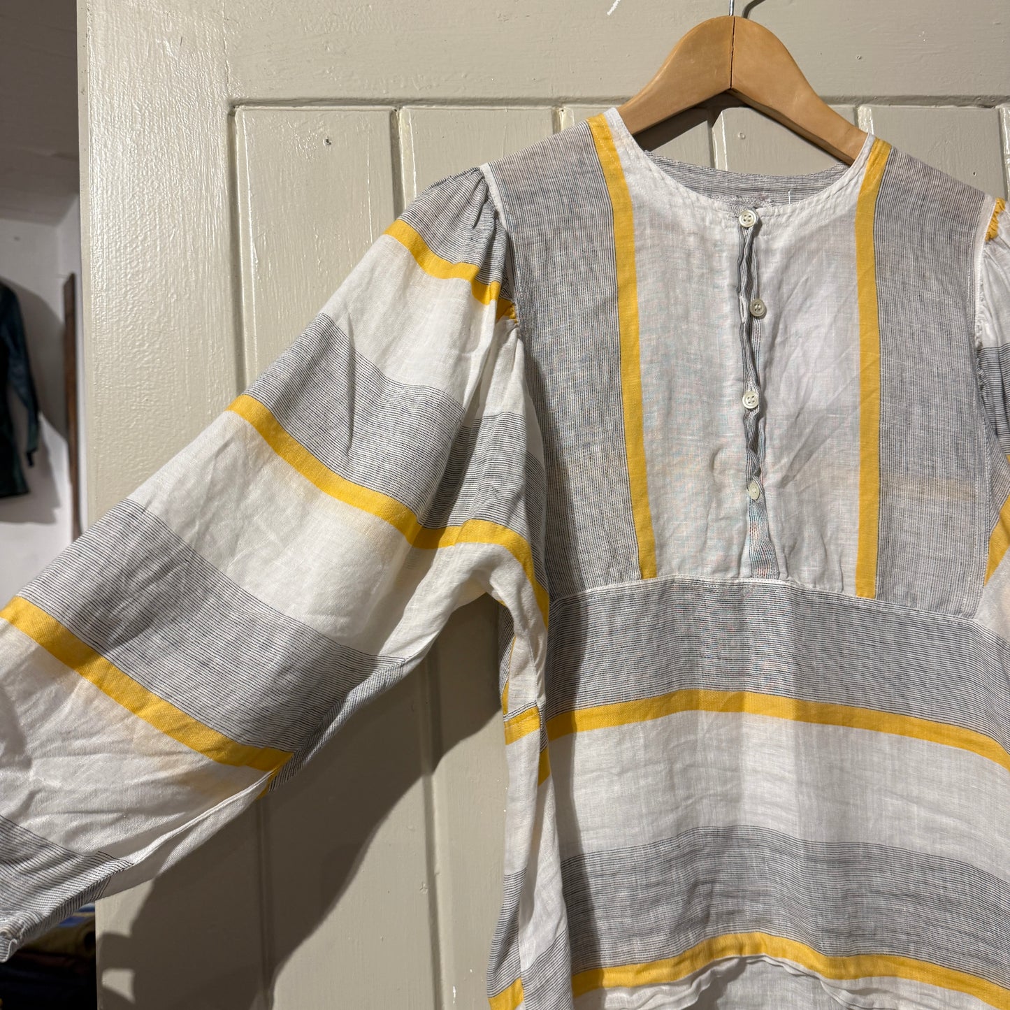 1970s Grey Linen Button Blouse Top