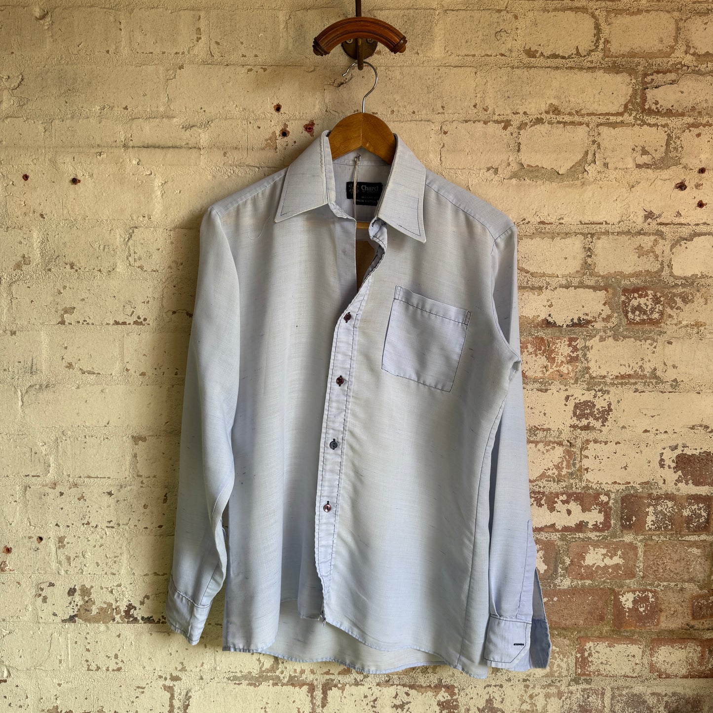 1970s Baby Blue British Speck Button Shirt