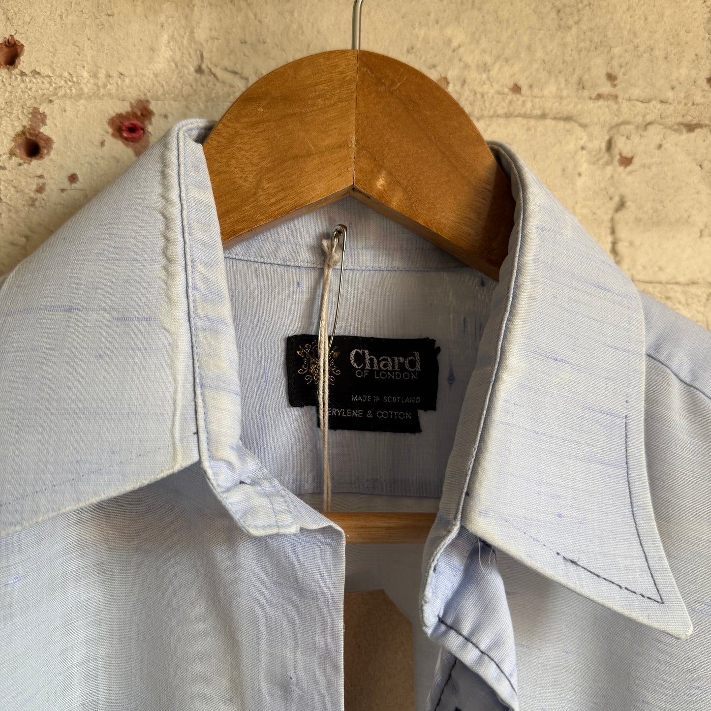 1970s Baby Blue British Speck Button Shirt