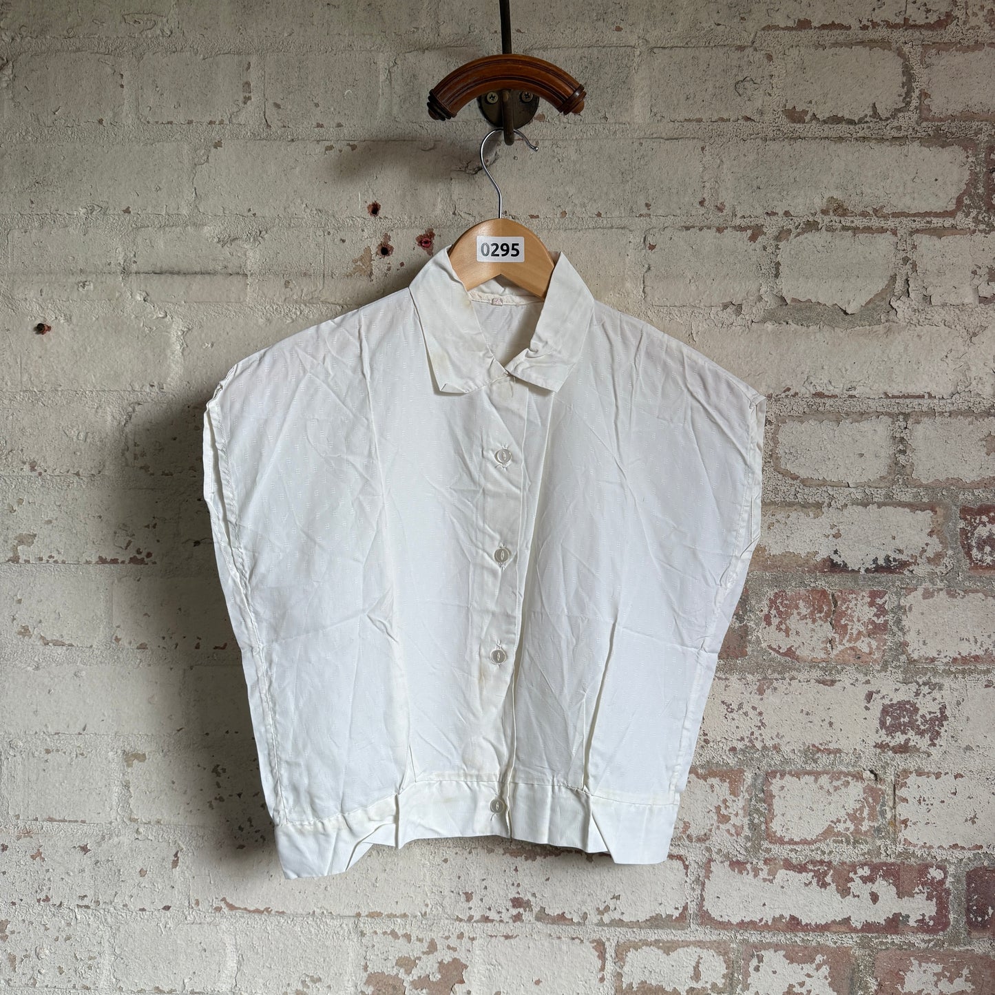 1960s White Button Rayon Blouse Top