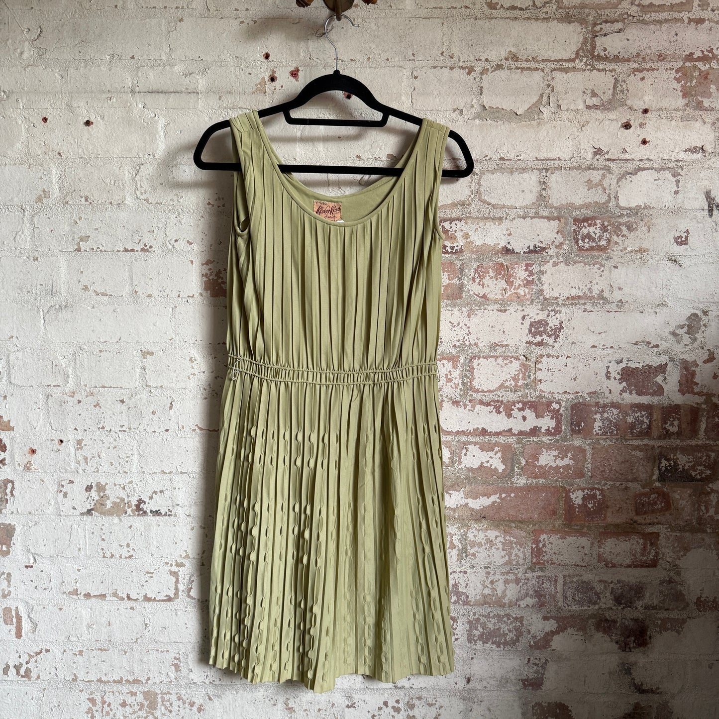 1940s Lime Green Patterned Ruffle Dress