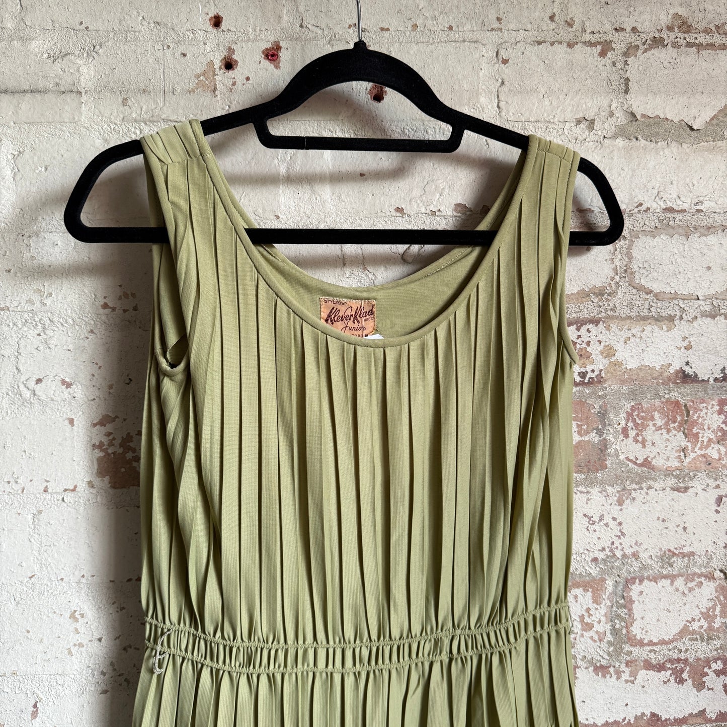 1940s Lime Green Patterned Ruffle Dress