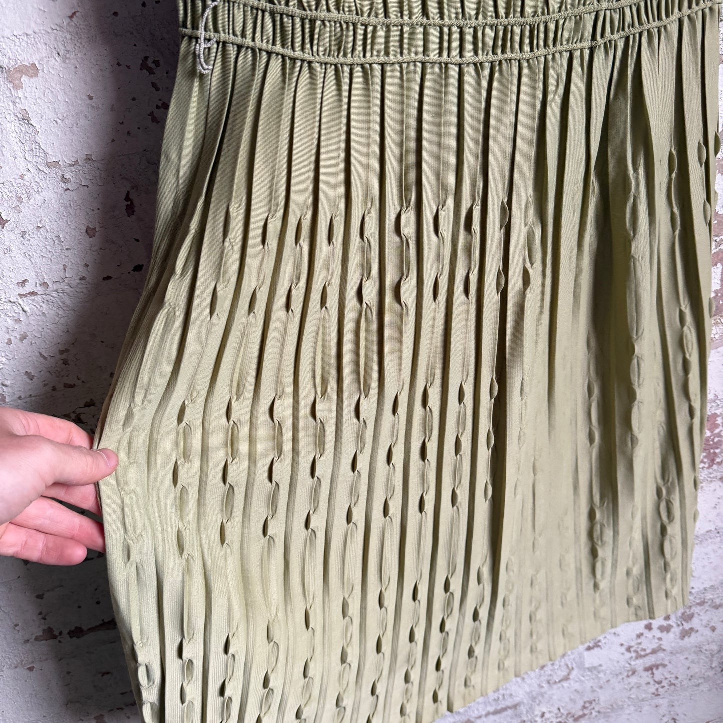 1940s Lime Green Patterned Ruffle Dress