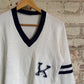1980s White 'K' Graphic Knitted Jumper