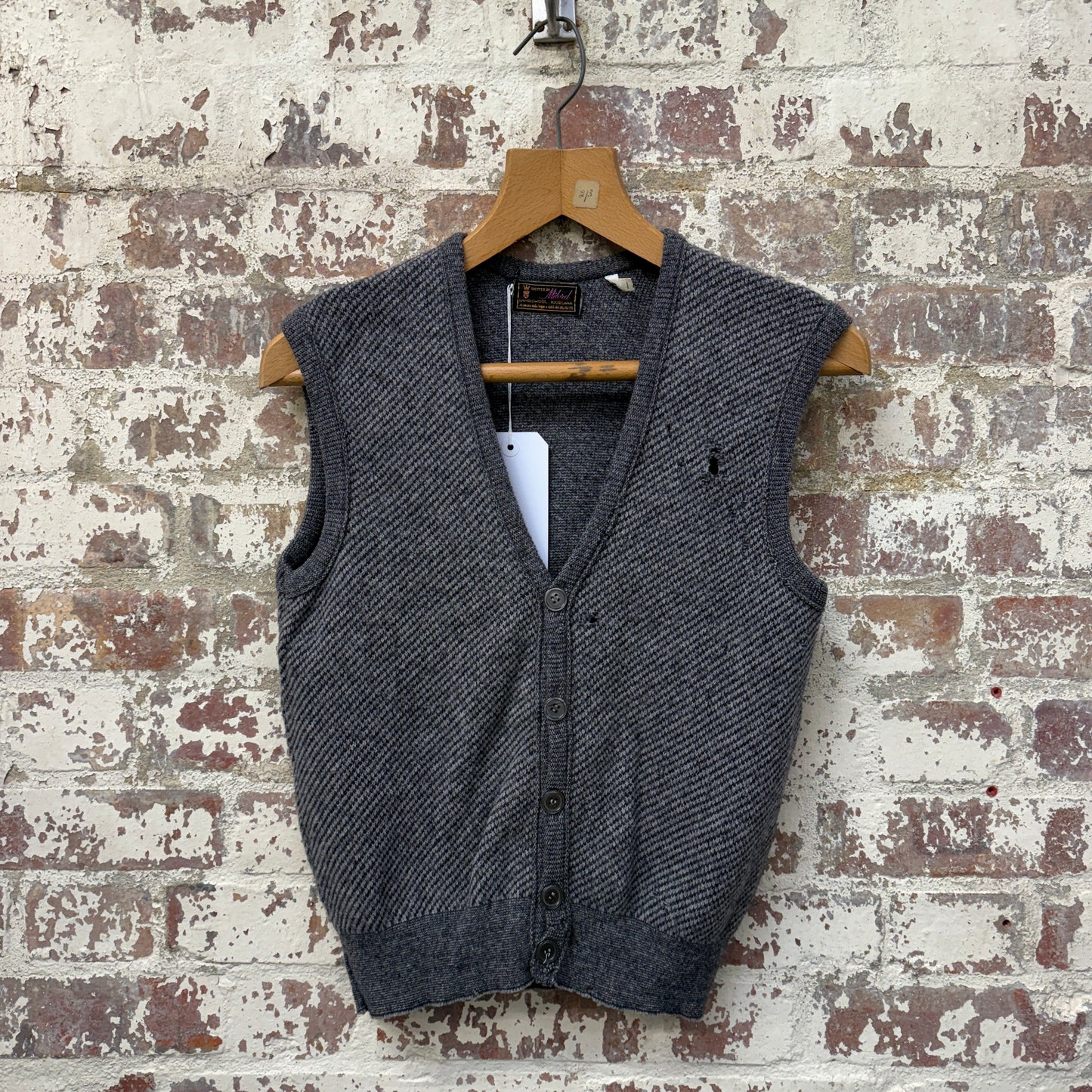 1970s Grey Button Knitted Waistcoat Jumper