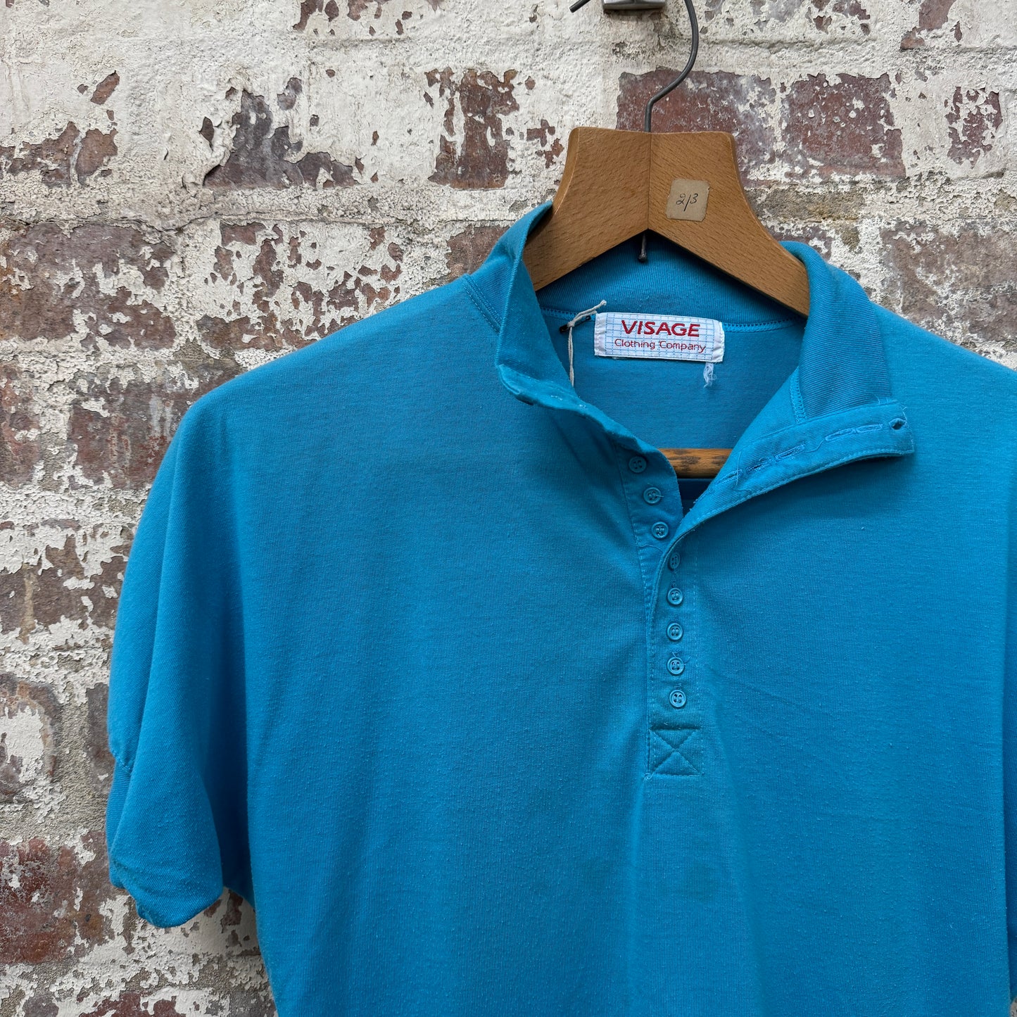 1970s Blue Unusual Button Polo Shirt Top