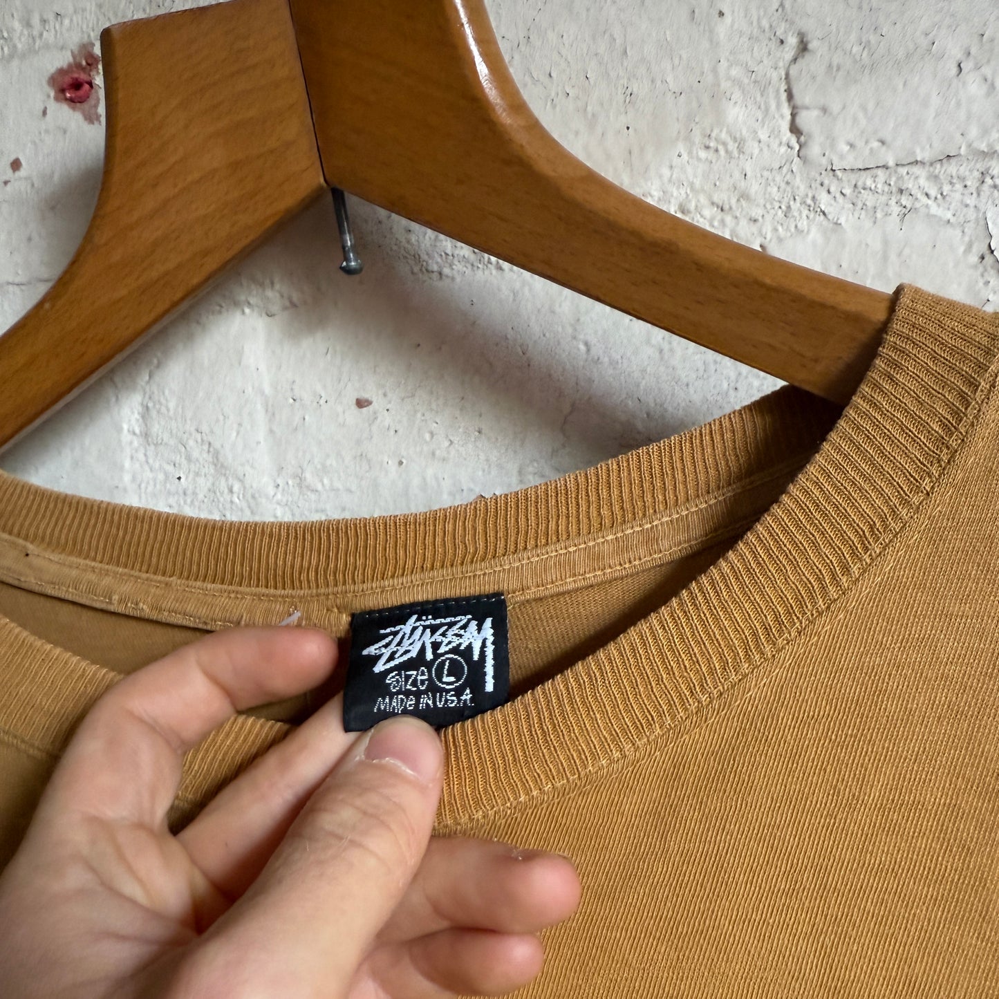 1990s Mustard Yellow Stussy T-Shirt Made In USA