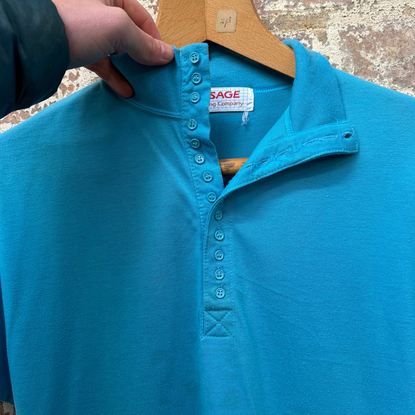 1970s Blue Unusual Button Polo Shirt Top