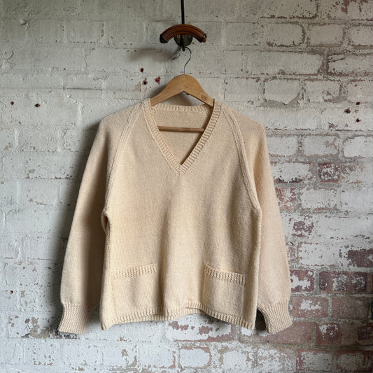 1970s Cream Wool Knitted Jumper Handmade