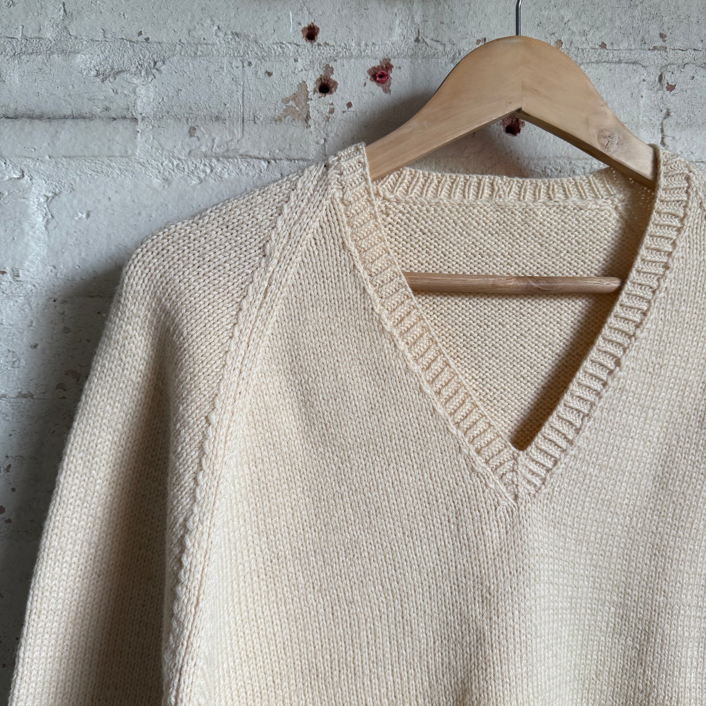 1970s Cream Wool Knitted Jumper Handmade