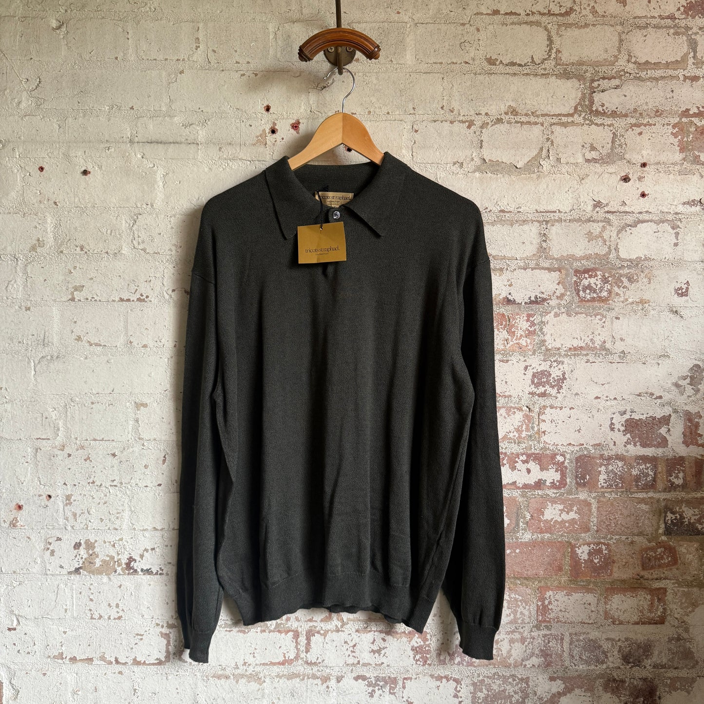 1990s Grey Merino Wool Collared Shirt Jumper
