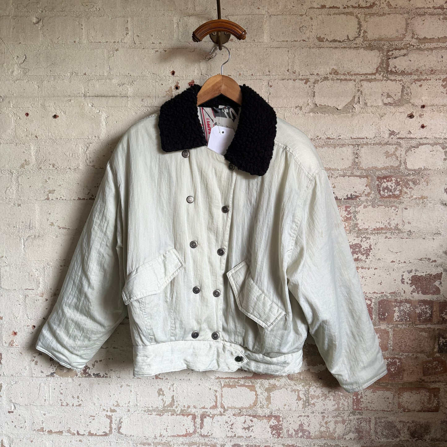 1980s Fur Collared Double Breasted Graphic Jacket