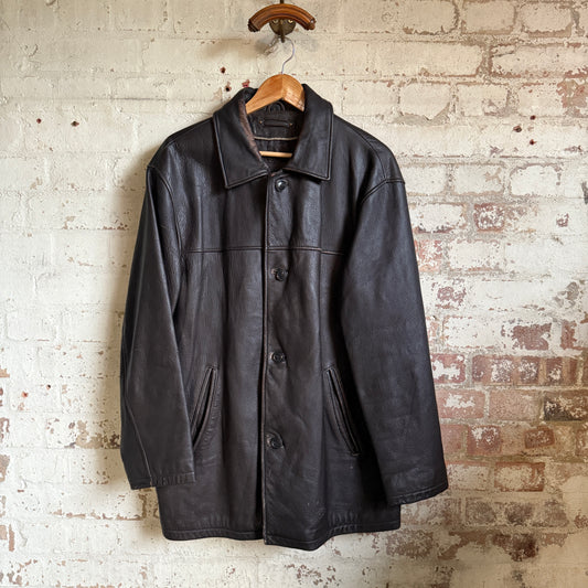 1990s Brown Leather Jacket Coat