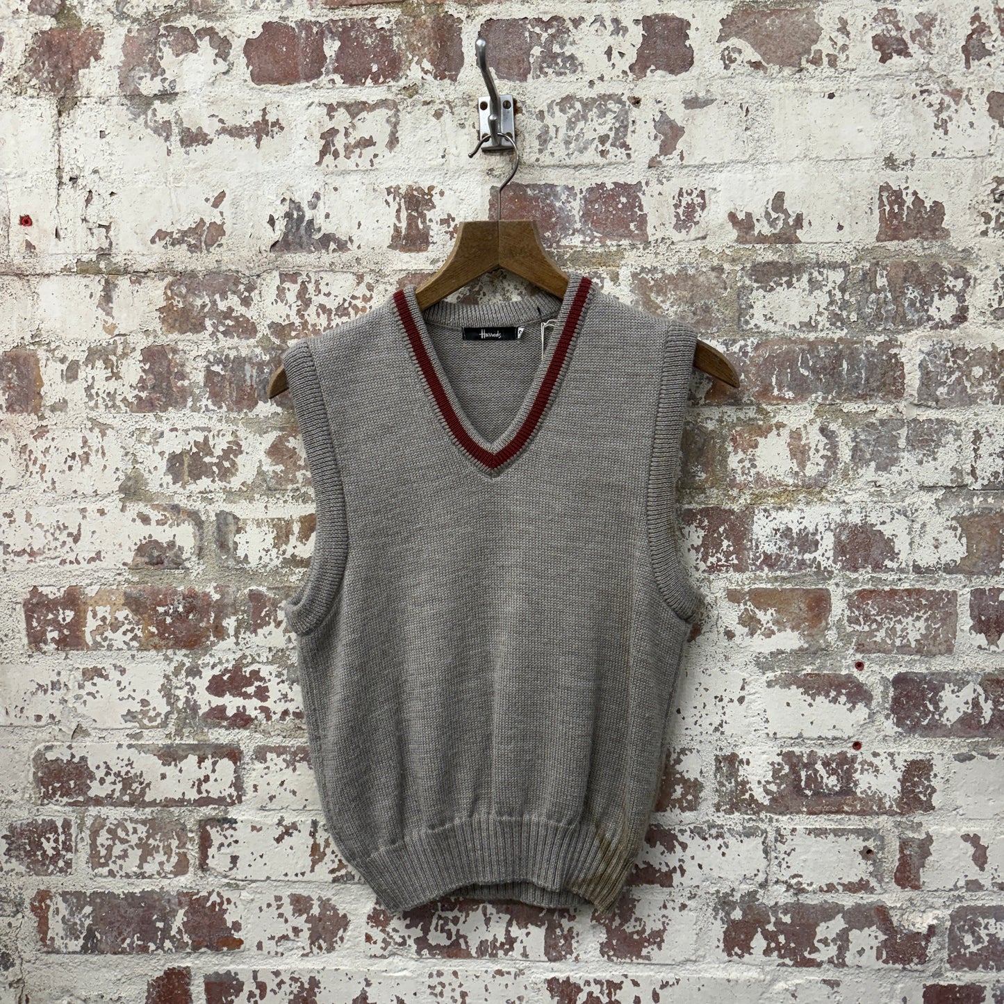 1980s Grey Harrods Knitted Tank Top Sweater Vest Jumper