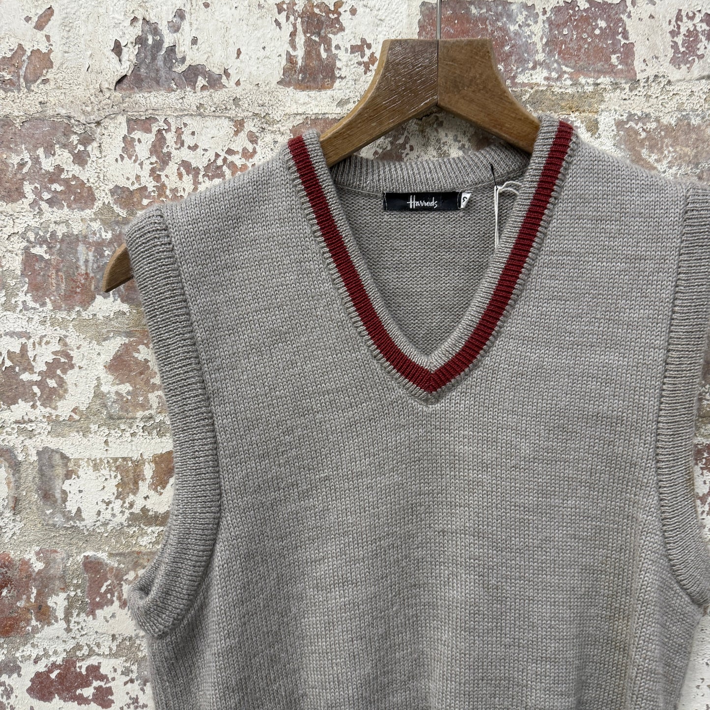 1980s Grey Harrods Knitted Tank Top Sweater Vest Jumper