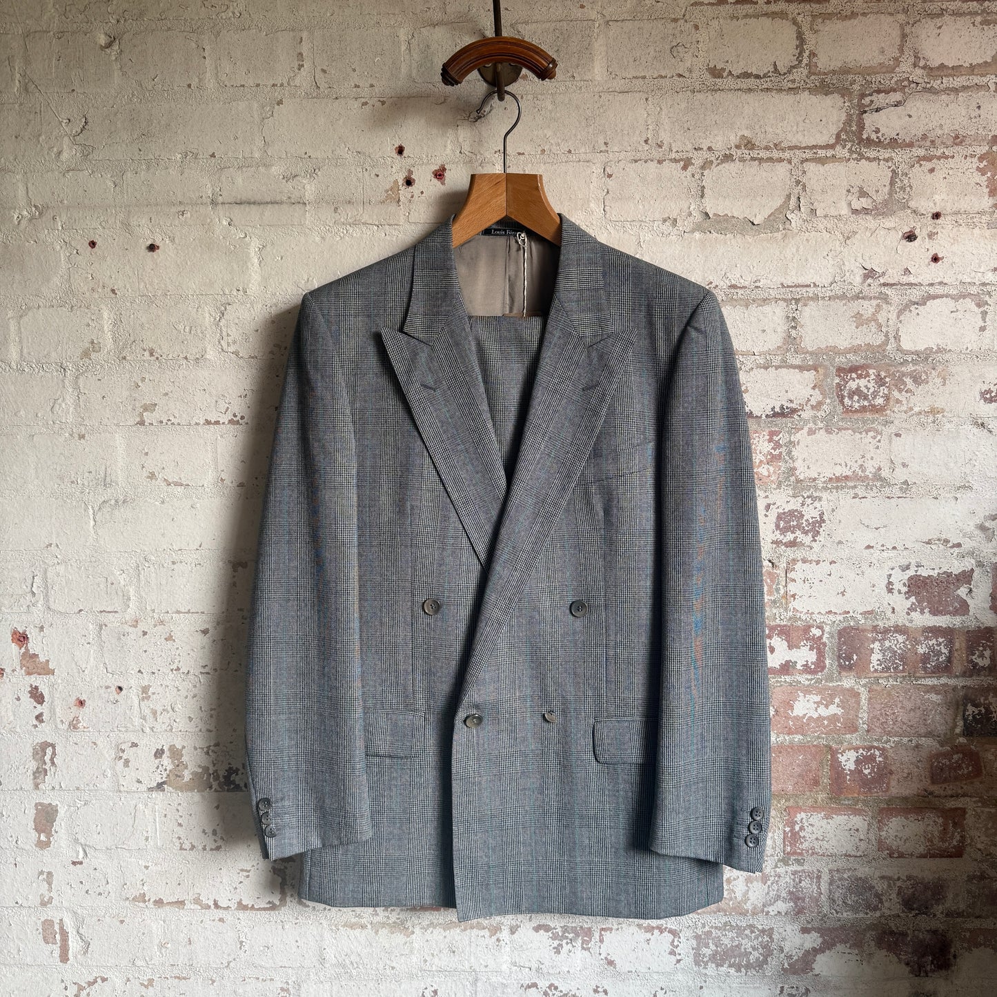 1970s Double Breasted Checkered Two Piece Suit