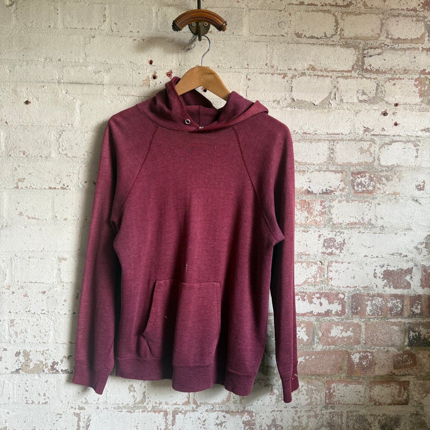 1960s 1970s Maroon Red Faded Hoodie Jumper