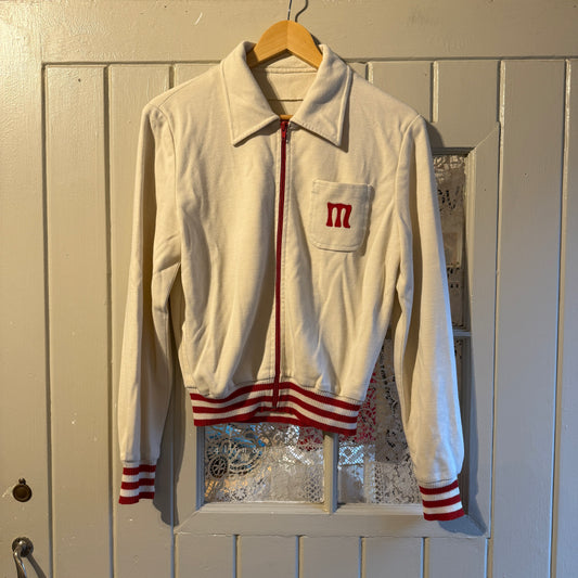 1980s White Zip Up Track Top Jumper