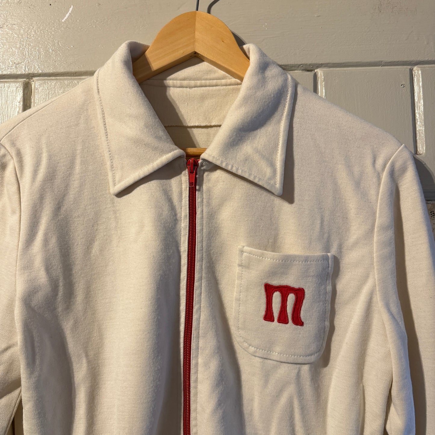 1980s White Zip Up Track Top Jumper