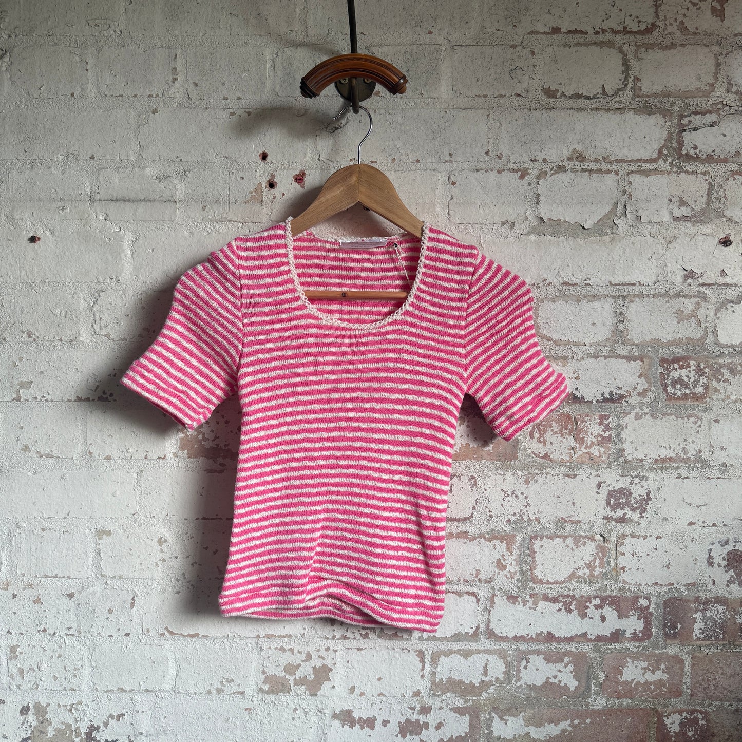 1970s Pink Knitted Striped T-Shirt