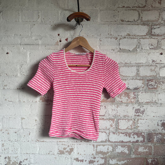 1970s Pink Knitted Striped T-Shirt