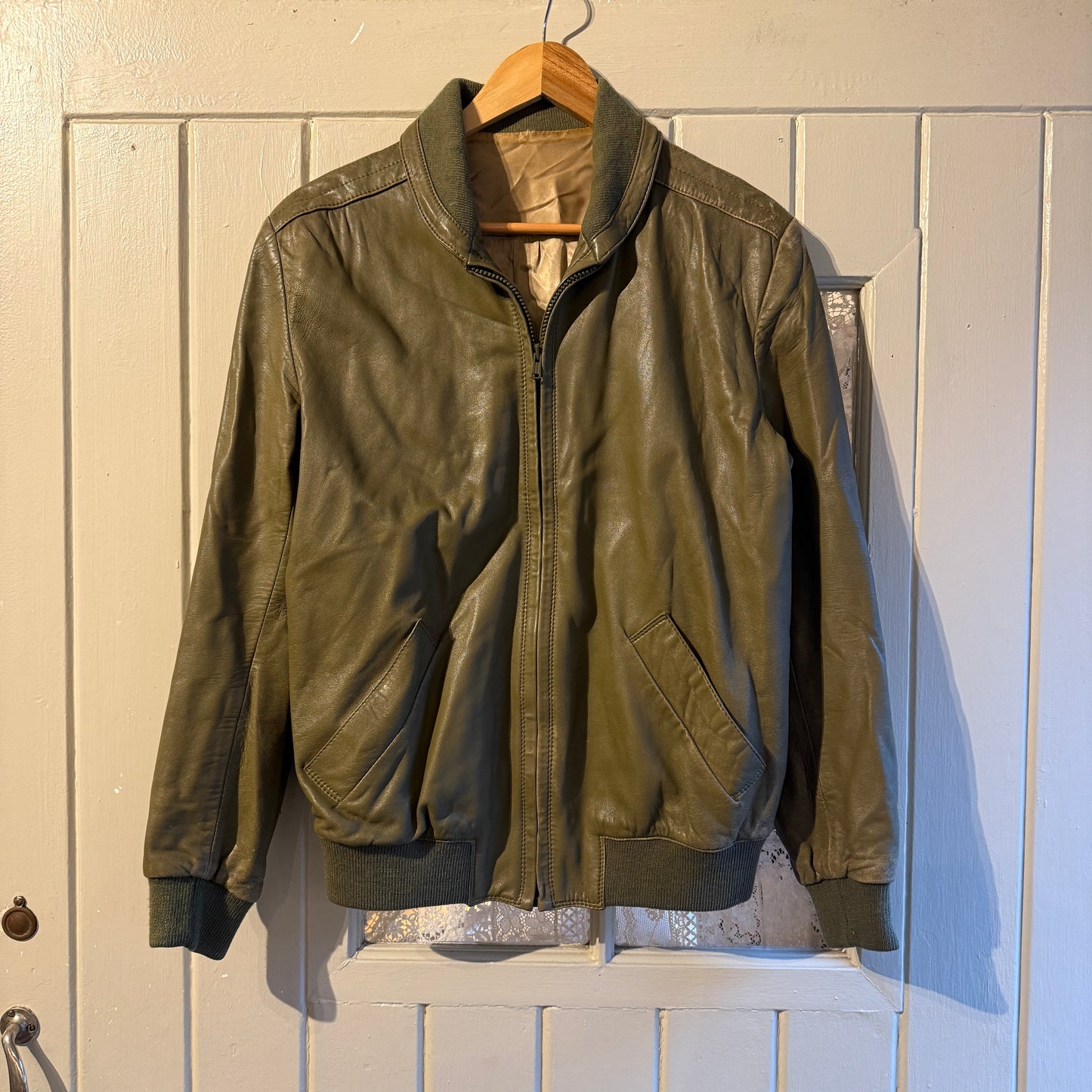 1980s Green leather Bomber Jacket Coat