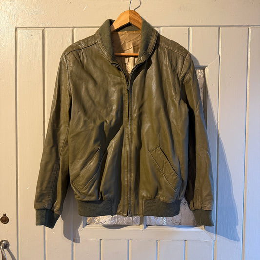 1980s Green leather Bomber Jacket Coat