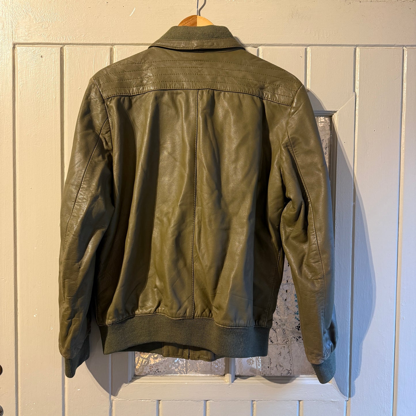 1980s Green leather Bomber Jacket Coat