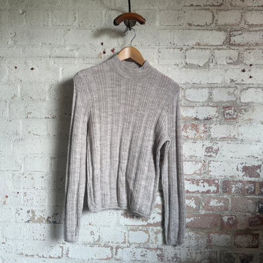 1970s Beige Knitted High Neck Jumper