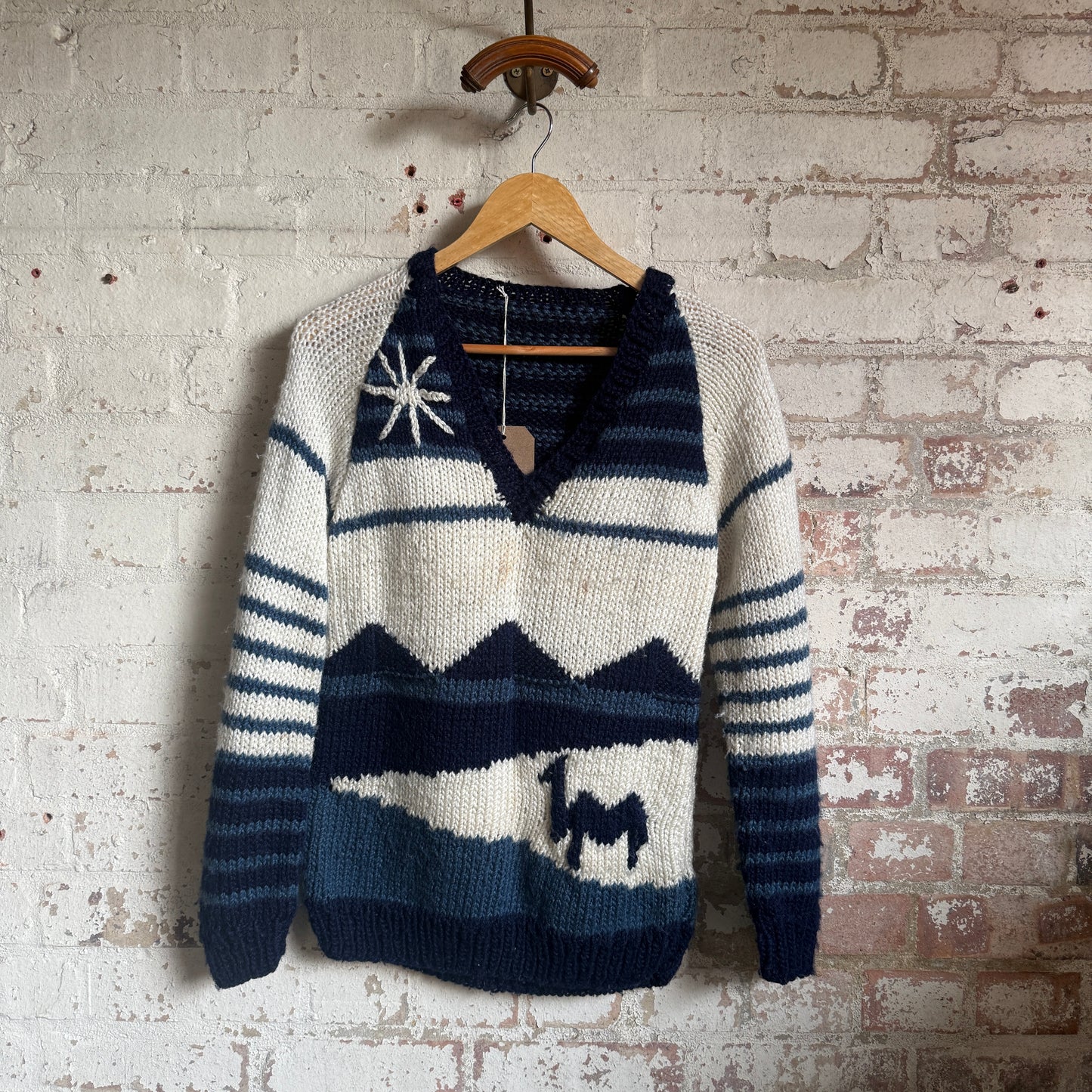 1970s Navy Wool Desert Camel Knitted Jumper