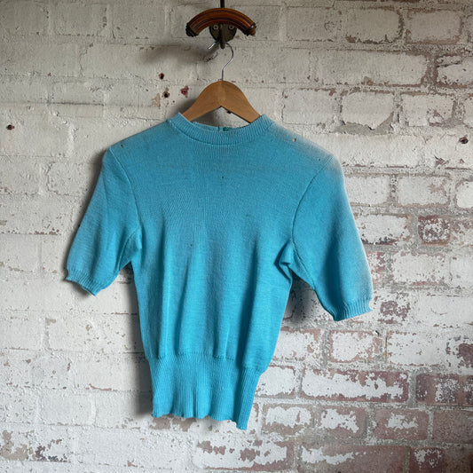 1940s British Baby Blue Zip Knitted Jumper