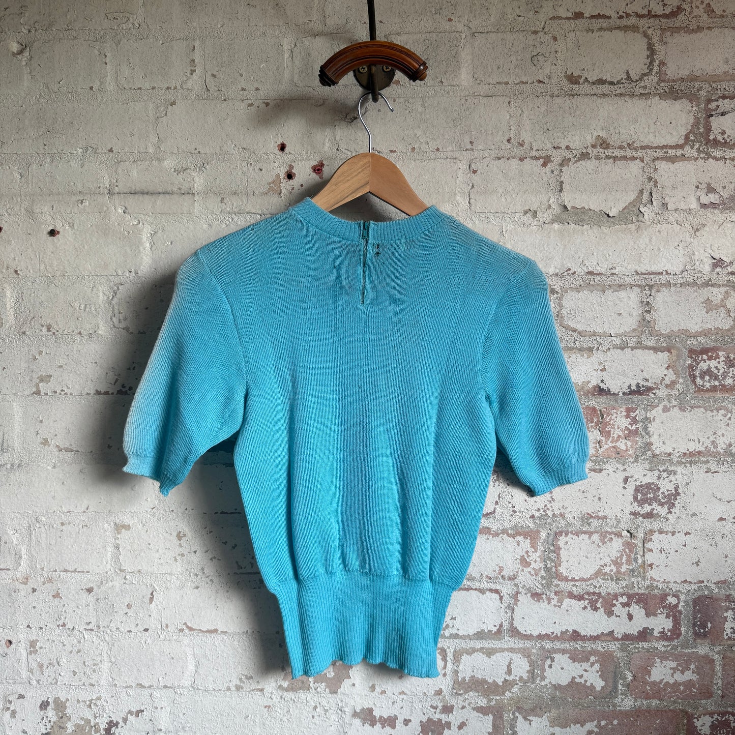 1940s British Baby Blue Zip Knitted Jumper