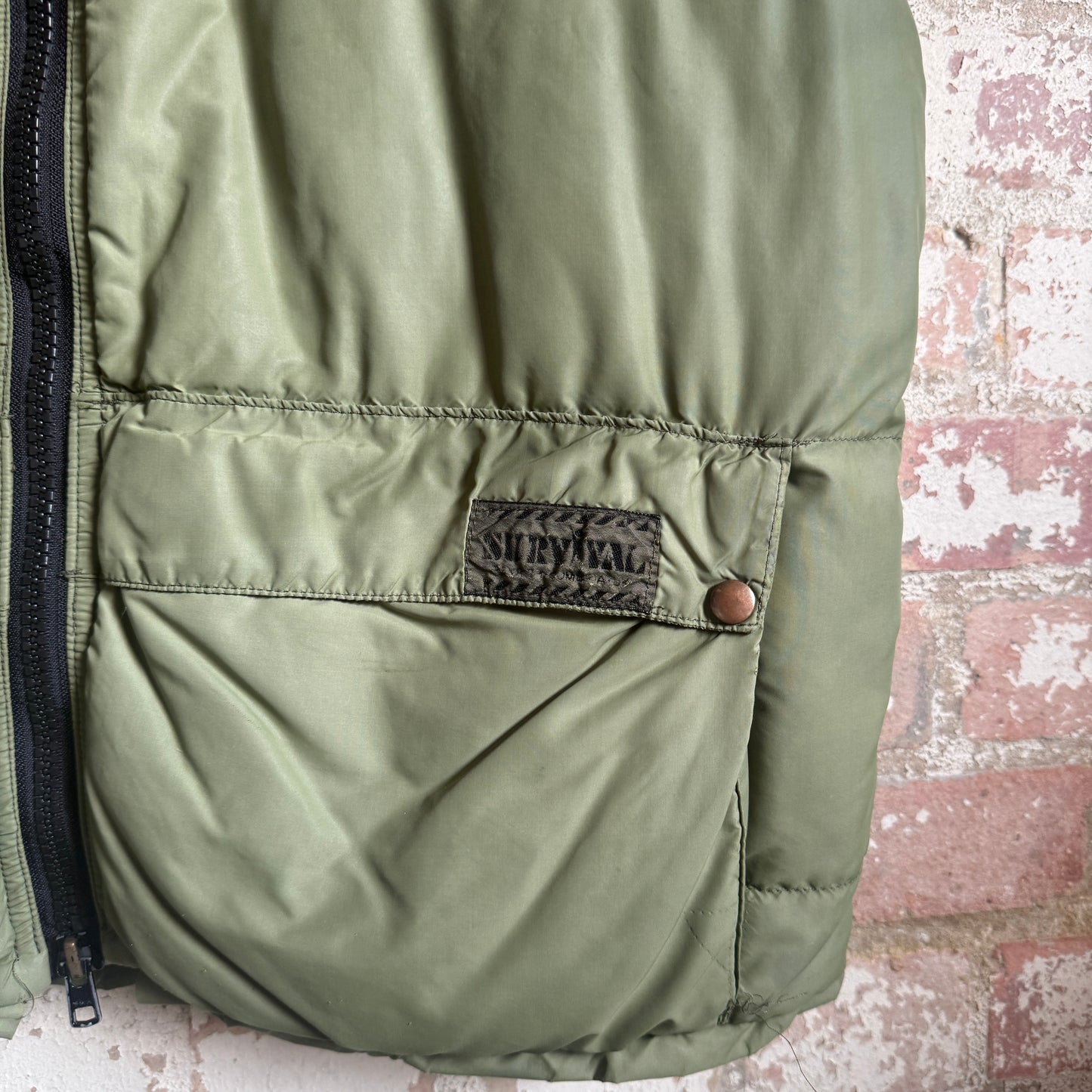 1980s Green British 'Survival Aids' Puffer Gilet Jacket